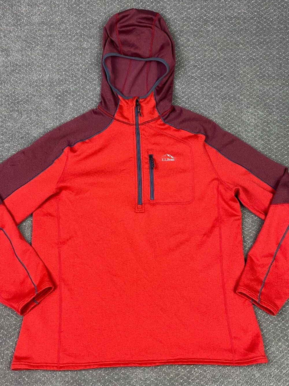 LL Bean Mountain Hoodie Jacket Mens XL Red 1/2 1/4 Zip Fleece Pullover 296699